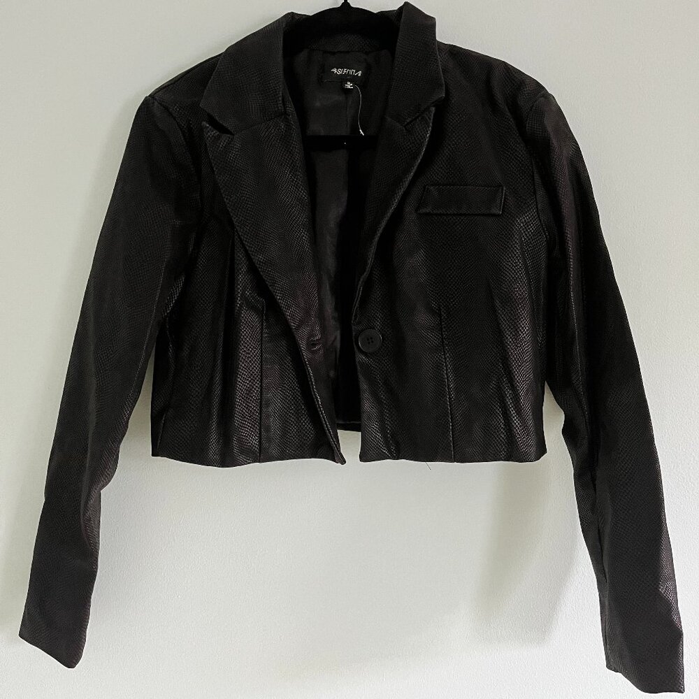 4SI3NNA Women's Faux Snakeskin Black Cropped Jacket NEVER WORN